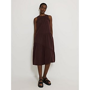 Chocolate Brown Soft Poplin Tiered Midi Dress