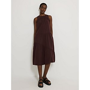 Chocolate Brown Soft Poplin Tiered Midi Dress