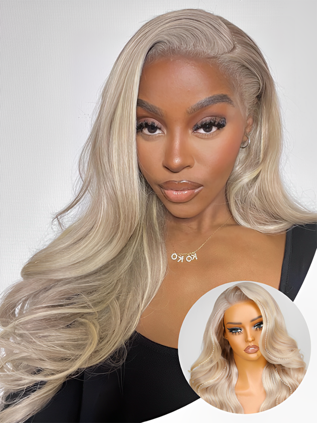 Ash Blonde Highlights on Blonde Human Hair Wig