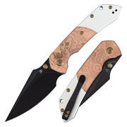 KANSEPT Fenrir Button Lock G-10 with Copper Foil Handle (3.45'' Blackwash 154CM Blade) Sparrow Knife Designed- T1034B2