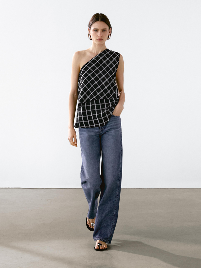 Checked top with asymmetric neckline