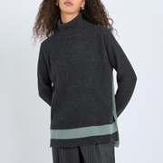 Charcoal / Pea Green Cashmere Blend Colourblock Jumper