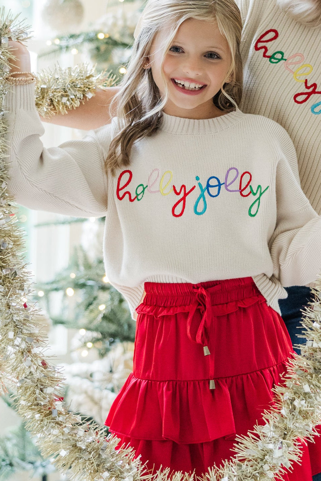 Girls: Holly Jolly Cream White Sweater