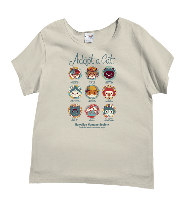 Hawaiian Humane Society Cat Creatives - Coconut Dyed Short Sleeve Scoop Neck T-Shirt