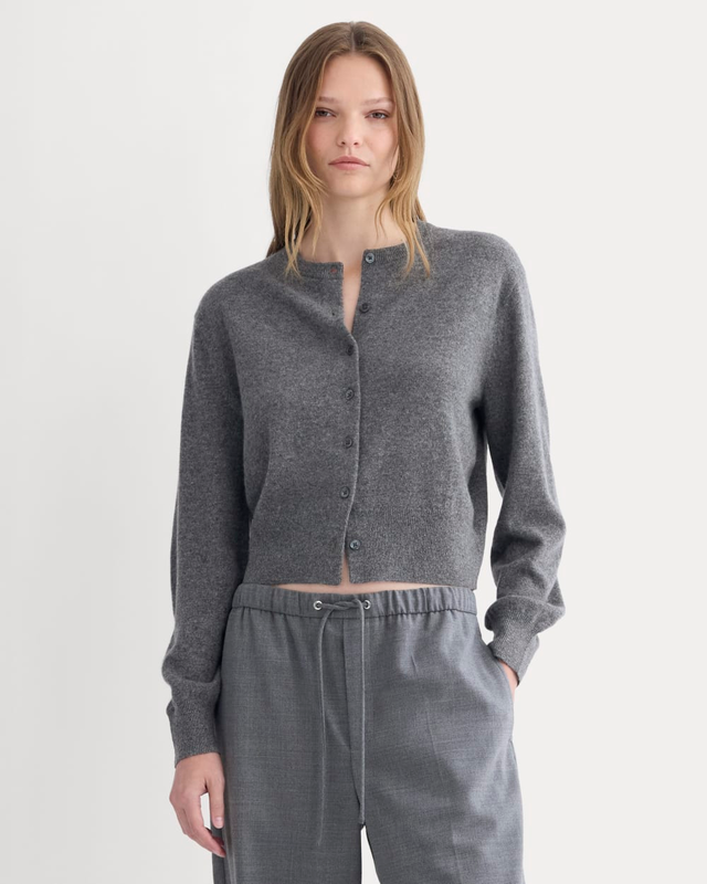 Cashmere Cropped Cardigan | Heather Charcoal