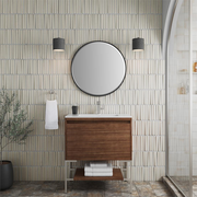 James Martin 805-V31.5-W-MB-CH Mantova 31 1/2"  Freestanding Single Bathroom Vanity in Mid Century Walnut With Base Stand Finish: Matte Black And Countertop & Sink Combo: Charcoal Black Solid Surface Vanity Top with 1 Integrated Stone Composite Sink and 1 Faucet Hole