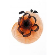Pleated Mesh Flower Headband with Hair Clip in Orange
