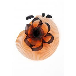 Pleated Mesh Flower Headband with Hair Clip in Orange