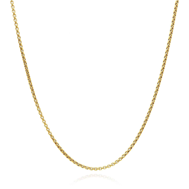 14K Yellow Gold 1.7mm Round Box Chain (Solid Links) 16"-24"