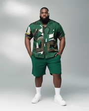 Big & Tall Men's Daily Leisure. Irregular Print Shirt Shorts Suit