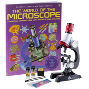 AmScope Kids Beginner Compound Microscope 100X-1200X Magnification LED Toy Set with Slides Preparation Kit and Microscope Book
