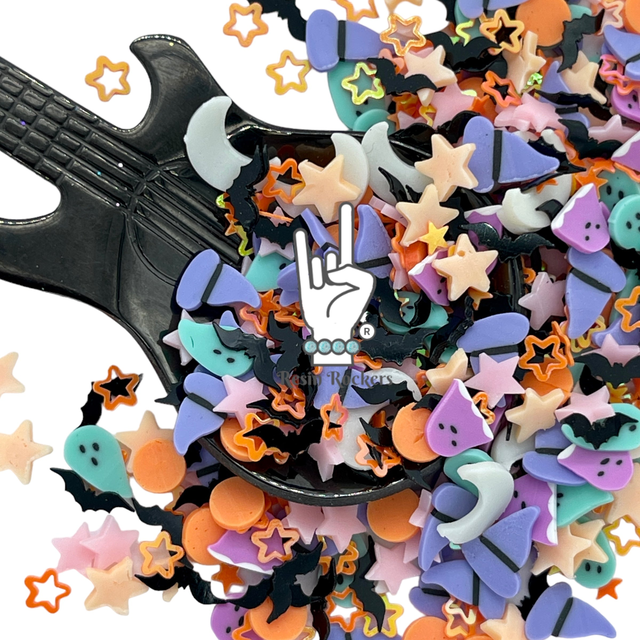 Halloween Ghost Witch Hat Moon Stars Polymer Clay Pieces