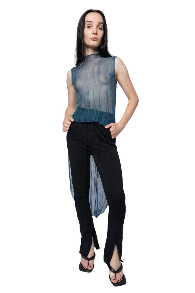 Sheer Knit Flare Back Top
