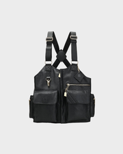 Black Tactical Leather Mens Vest