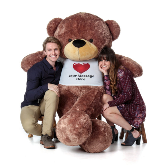 6ft Personalized Giant Teddy Bear in Personalized Red Heart Shirt